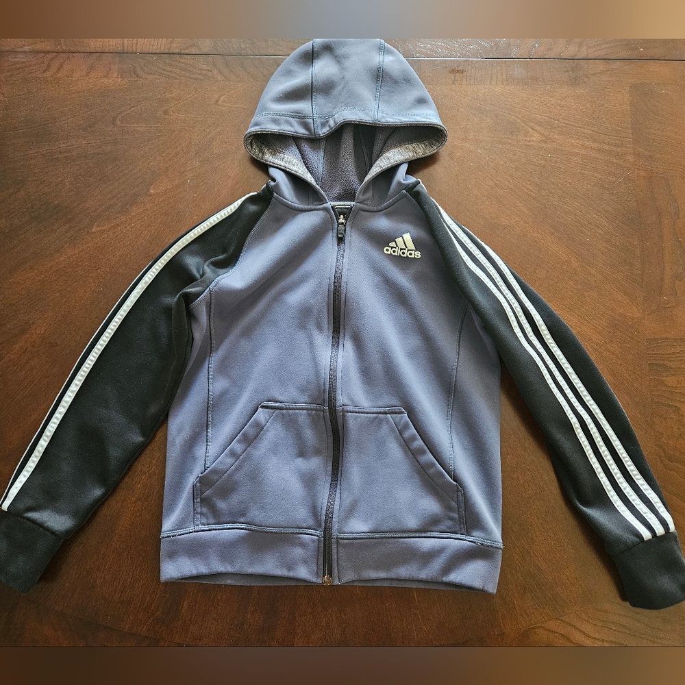 Adidas Kids' Gray and Black Zip-Up Hoodie